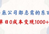 年底必做项目，每个公司都需要，今年别再错过了，0成本变现，单日收益1000+