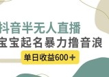 抖音半无人直播，宝宝起名，暴力撸音浪，单日收益600+